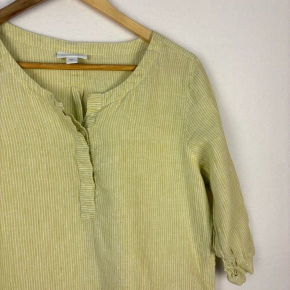 J. Jill Love Linen Lime Green 3/4 Sleeve Popover Blouse - Picture 2 of 7